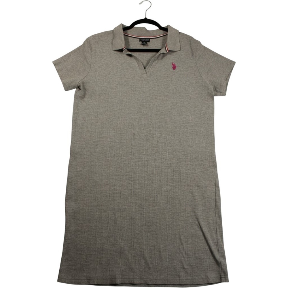 U.S. Polo Assn. Polo Dress Women XL Gray Excellent Short Sleeve Ribbed V-Neck